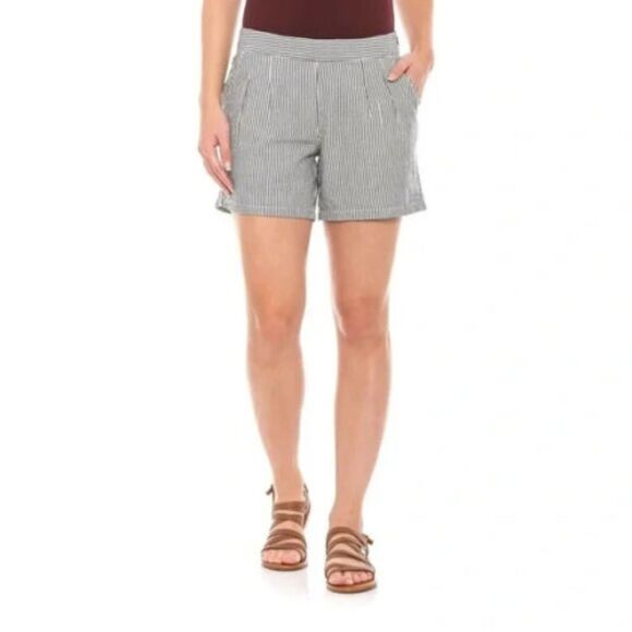 Toad & Co 100% Organic Cotton Seersucker Blue White Striped Shorts Sz 8 Preppy - Picture 1 of 7